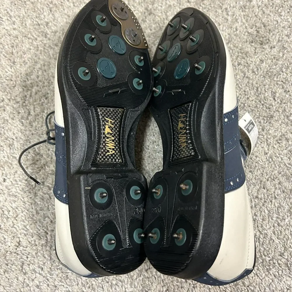 Honma Men's Golf Shoes‎ Metal Spikes Mens 7.5 US 25 Japan White Blue New Defects